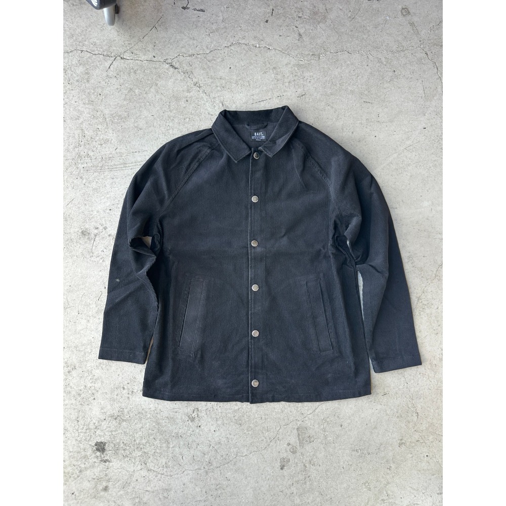 BAIT Mens Corduroy Coaches Jacket Black Snap Button Streetwear Medium